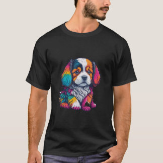鮮やかな色の子犬イラストレーション Tシャツ