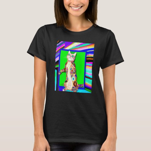 鮮やかな色の子猫の猫のミーム Tシャツ (正面)