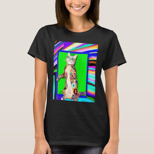 鮮やかな色の子猫の猫のミーム Tシャツ (正面)