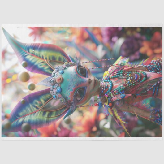 鮮やかな色の小妖精や小人妖精の大きな耳のデコパージュ 薄葉紙 (正面)