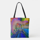 鮮やかな色の平和ギターの完全なイメージのトート トートバッグ (裏面)