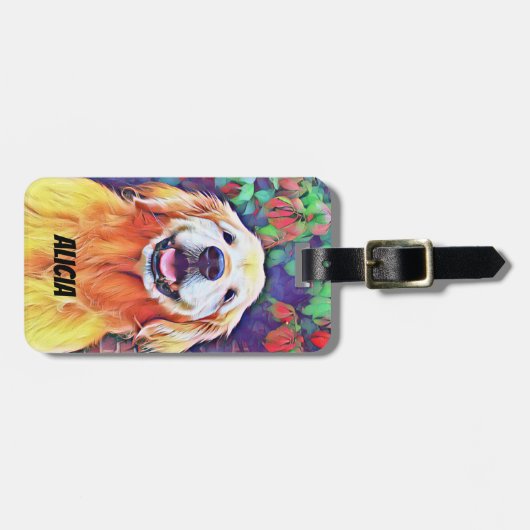 鮮やかな色の微笑のゴールデン・リトリーバー犬 ラゲッジタグ (正面横)