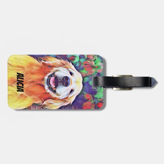 鮮やかな色の微笑のゴールデン・リトリーバー犬 ラゲッジタグ (裏面横)