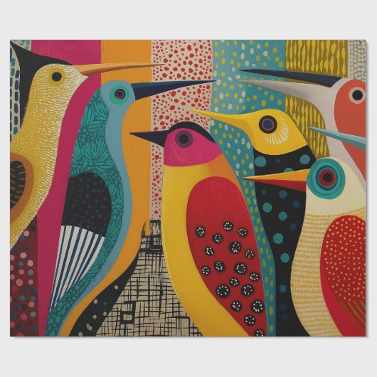 鮮やかな色の想像上の鳥と質感 ラッピングペーパー (フラット)