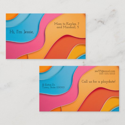 鮮やかな色の曲線(文字宇宙) 名刺 (正面/裏面)