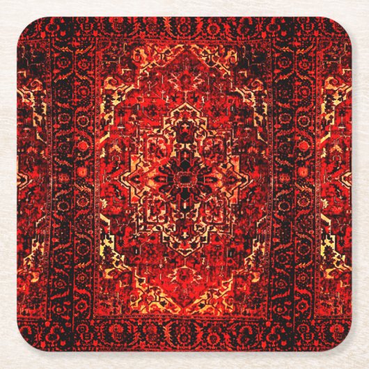 鮮やかな色の東洋のじゅうたんデザイン スクエアペーパーコースター (正面)