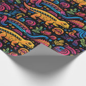 鮮やかな色の様々な動物型枠 ラッピングペーパー (角)