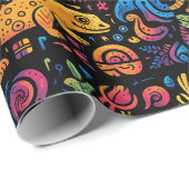 鮮やかな色の様々な動物型枠 ラッピングペーパー (ロールコーナー)