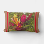 鮮やかな色の熱帯植物/アロハ ランバークッション (正面)