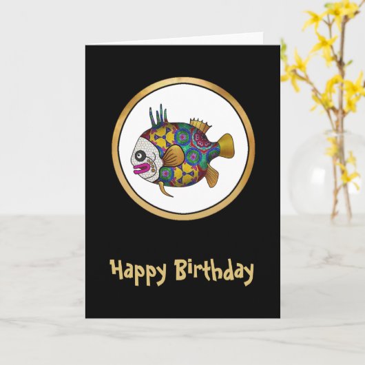 鮮やかな色の熱帯魚 – 2 カード (黄色い花)