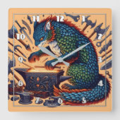 鮮やかな色の猫鍛造工具 スクエア壁時計 (正面)