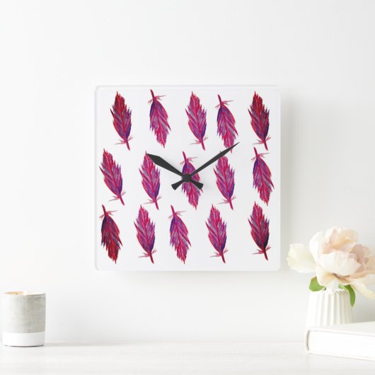 鮮やかな色の羽の正方形の壁時計 スクエア壁時計 (ホーム)