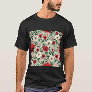 鮮やかな色の花の模様 Tシャツ