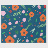 鮮やかな色の花模様の青 ラッピングペーパー (フラット)