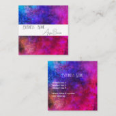 鮮やかな色の（ばちゃばちゃ）跳ねるピンクパープルターコイズ スクエア名刺 (正面/裏面)