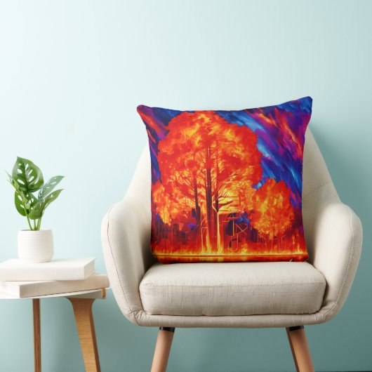 鮮やかな色彩で燃え立つ森 クッション (椅子)