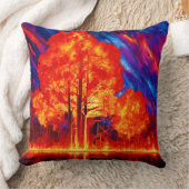 鮮やかな色彩で燃え立つ森 クッション (ブランケット)