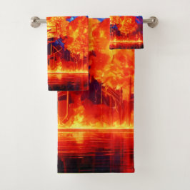 鮮やかな色彩で燃え立つ森 バスタオルセット