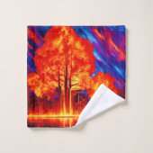 鮮やかな色彩で燃え立つ森 バスタオルセット (ウォッシュタオル)