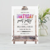 鮮やかな色彩のイーゼル絵の具パーティーキッズ誕生日 招待状 (スタンド正面)