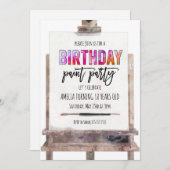 鮮やかな色彩のイーゼル絵の具パーティーキッズ誕生日 招待状 (正面/裏面)