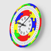 鮮やかな色彩のジグソーパズルアート、時間と分 ラージ壁時計 (傾斜)