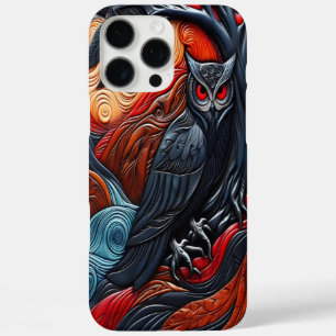 鮮やかな色彩のフクロウとシュールな風景 iPhone 16 PRO MAXケース