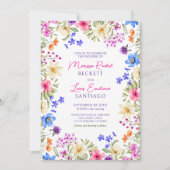 鮮やかな色彩のワイルドフラワーの結婚式 招待状 (正面)