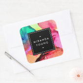 鮮やかな色彩の抽象的な水彩アート スクエアシール (封筒)