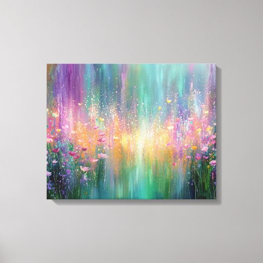 鮮やかな色彩の抽象的な花の絵画 キャンバスプリント (正面)