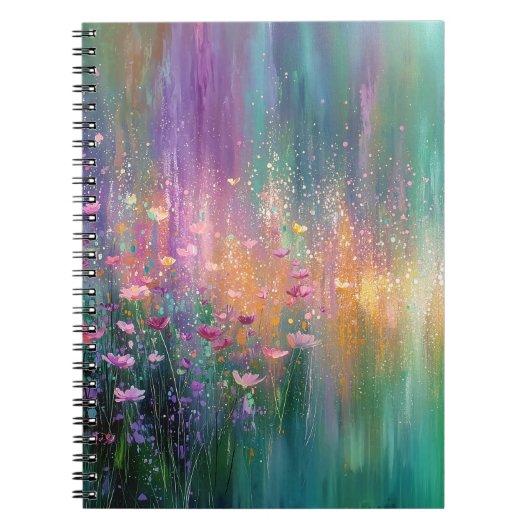 鮮やかな色彩の抽象的な花の絵画 ノートブック (正面)