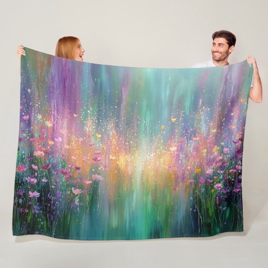 鮮やかな色彩の抽象的な花の絵画 フリースブランケット (インサイチュ)