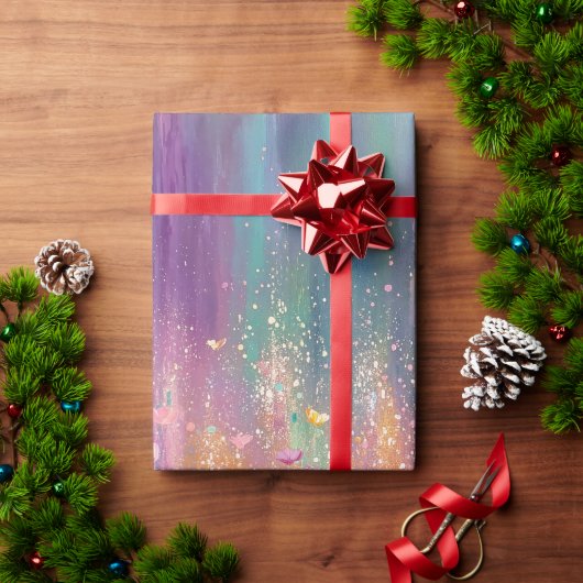 鮮やかな色彩の抽象的な花の絵画 ラッピングペーパー (クリスマスギフト)