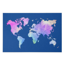 鮮やかな色彩の水彩世界地図 トラベルラバー