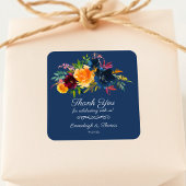 鮮やかな色彩の水彩花イラストの感謝を表すギフト スクエアシール