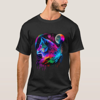 鮮やかな色彩の狼の顔 荒野 Tシャツ