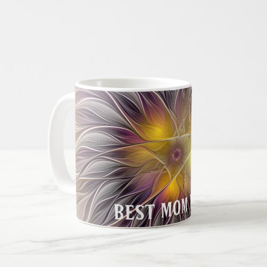 鮮やかな色彩の花の抽象的なフラクタル　最高のママ コーヒーマグカップ (正面左)