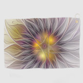 鮮やかな色彩の花、アブストラクトモダンフラクタル ゴルフタオル (横)