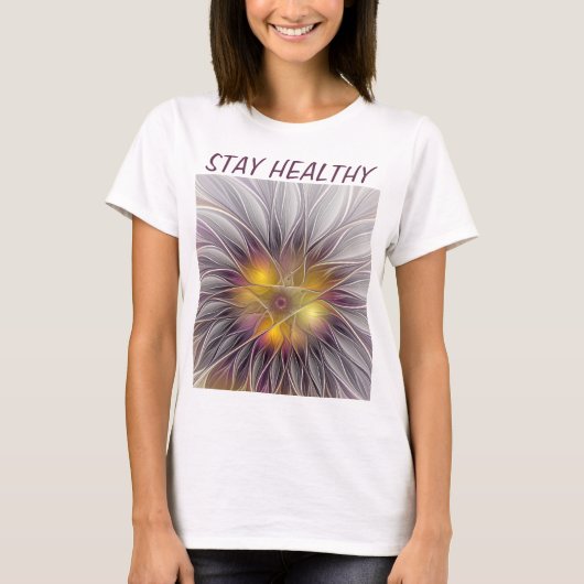 鮮やかな色彩の花、抽象的なフラクタルテキスト Tシャツ (正面)