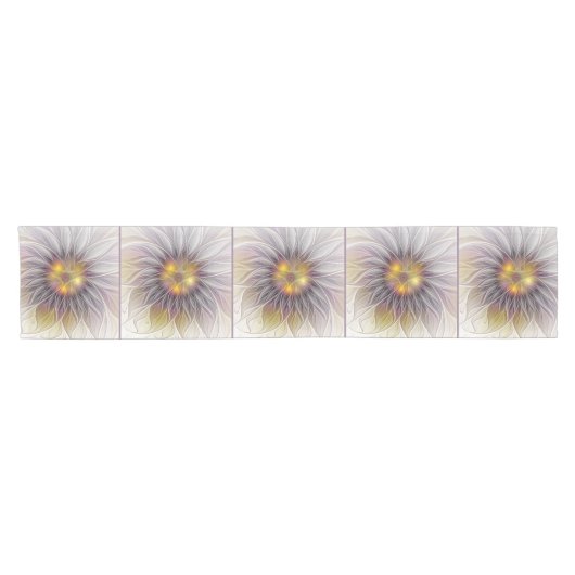 鮮やかな色彩の花、抽象的な現代のフラクタル ショートテーブルランナー (横)