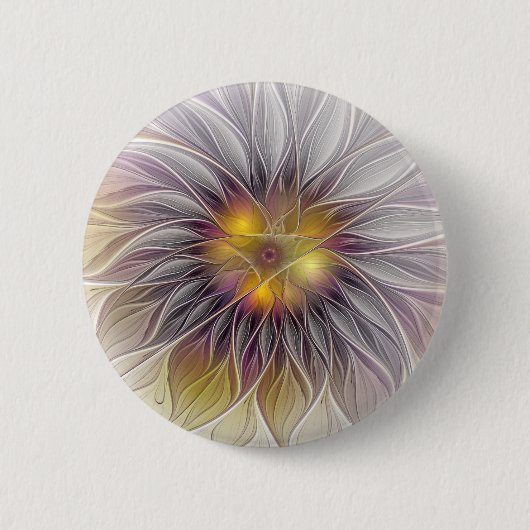 鮮やかな色彩の花、抽象的な現代フラクタル 缶バッジ (正面)