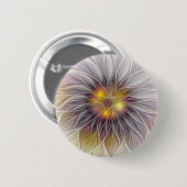 鮮やかな色彩の花、抽象的な現代フラクタル 缶バッジ (正面&裏面)