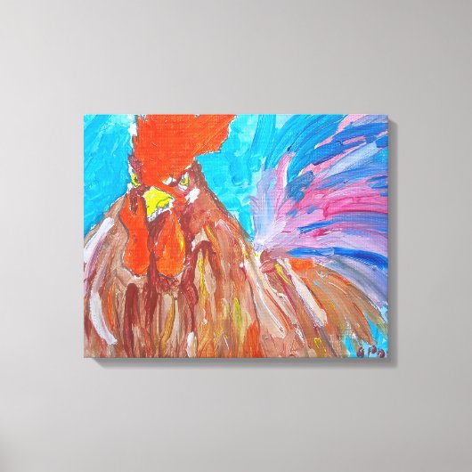 鮮やかな色彩の雄鶏の絵画 キャンバスプリント (正面)