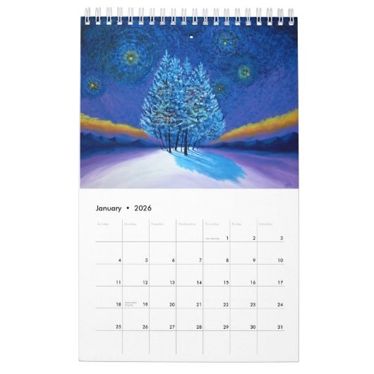 鮮やかな色彩オリジナルアクリル絵画 カレンダー (1月 2026)