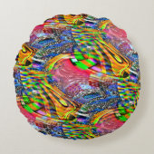 鮮やかな色澄んを背景に重ね合わせる ラウンドクッション (正面)
