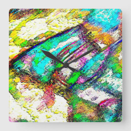 鮮やかな色 – 素朴粗い色のような粗い スクエア壁時計