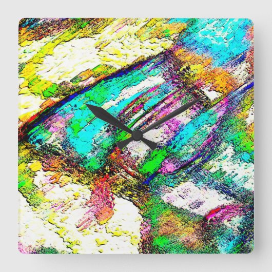 鮮やかな色 – 素朴粗い色のような粗い スクエア壁時計 (正面)