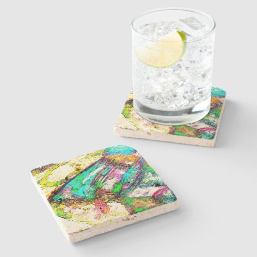 鮮やかな色 – 素朴粗い色のような粗い ストーンコースター (横)