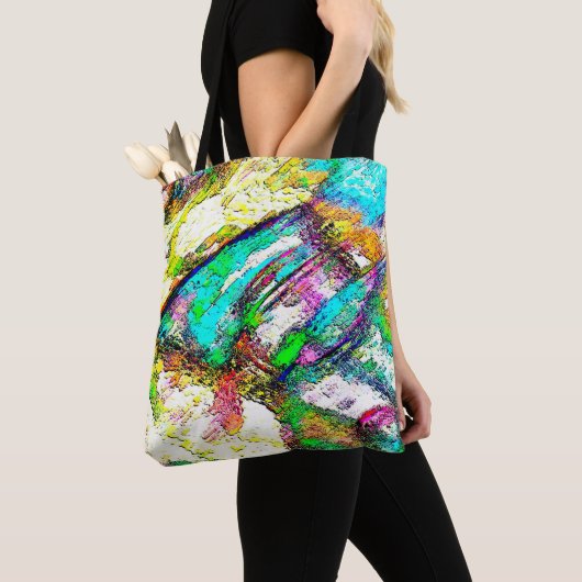 鮮やかな色 – 素朴粗い色のような粗い トートバッグ (クローズアップ)