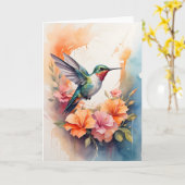 鮮やかな花々に囲まれたハチドリ カード (黄色い花)